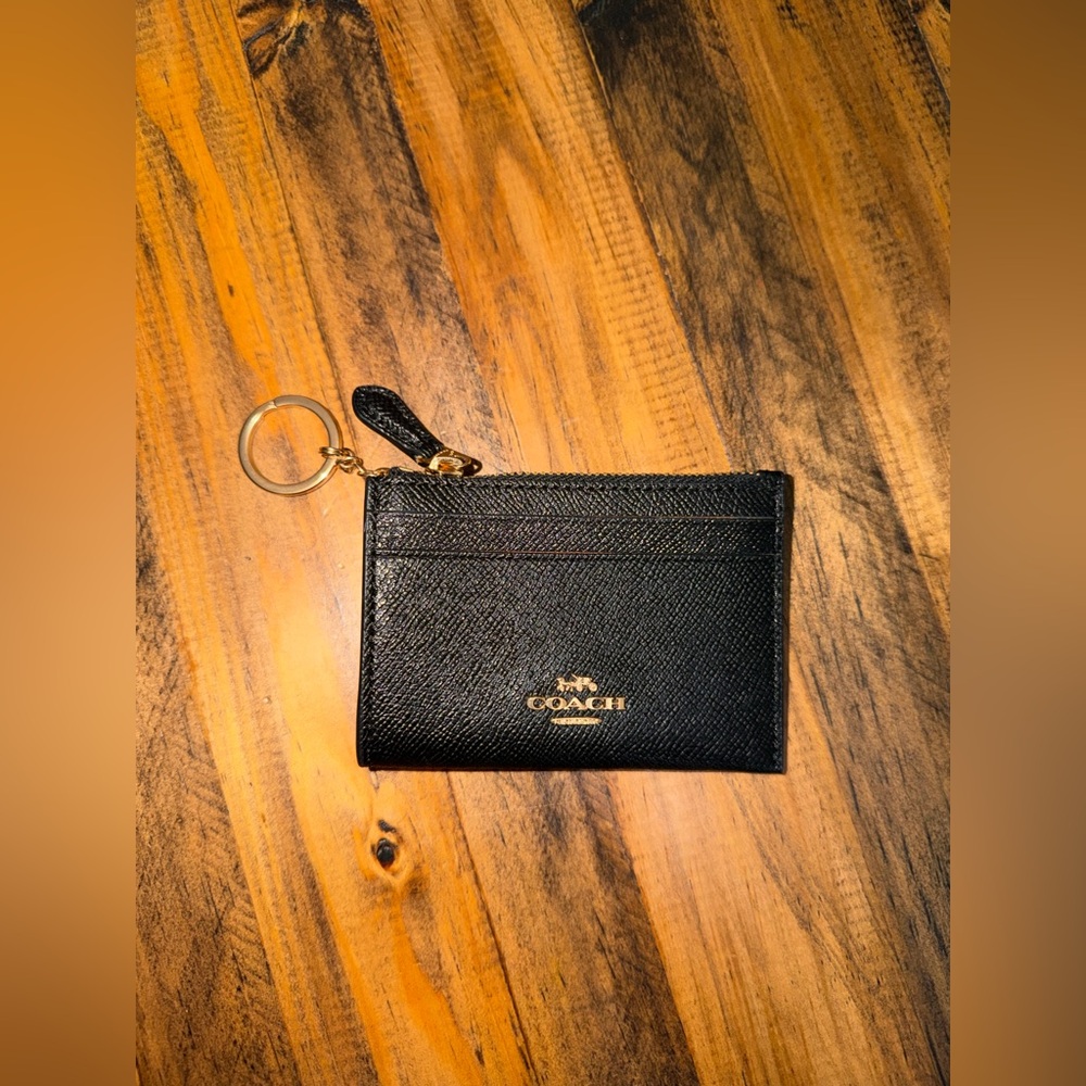 Coach Black Leather ID Holder with Keychain